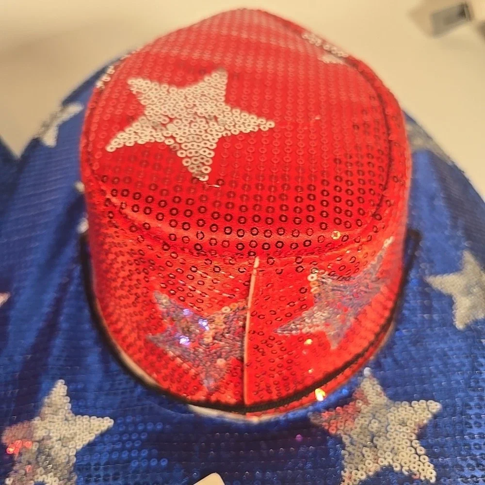 Way to Celebrate 2 Unisex‎ Light Up Sequins Red White Blue Cowboy Hats Team USA